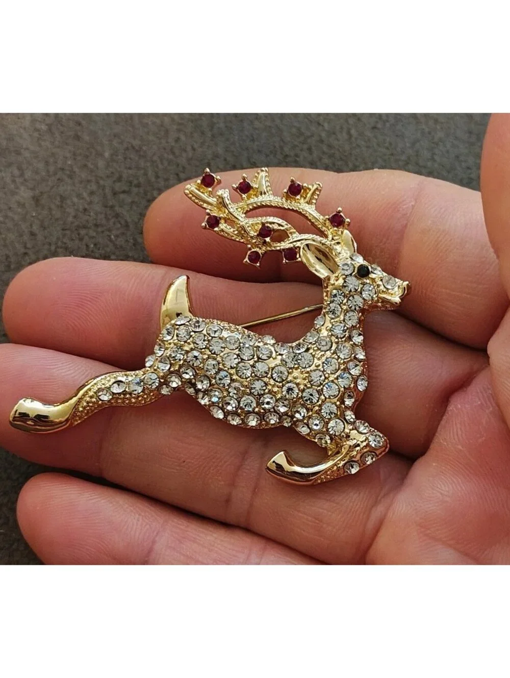 1980s Monet Reindeer Rhinestones Brooch